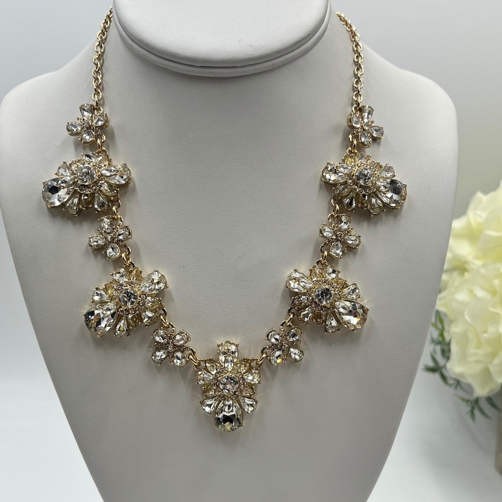 Banana Republic Antique Brass Prong Crystal Flower‎ Chunky Necklace New